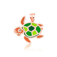 Gold Enamel Sea Turtle Marine Pendant Necklace (Available in Yellow/Rose/White Gold)