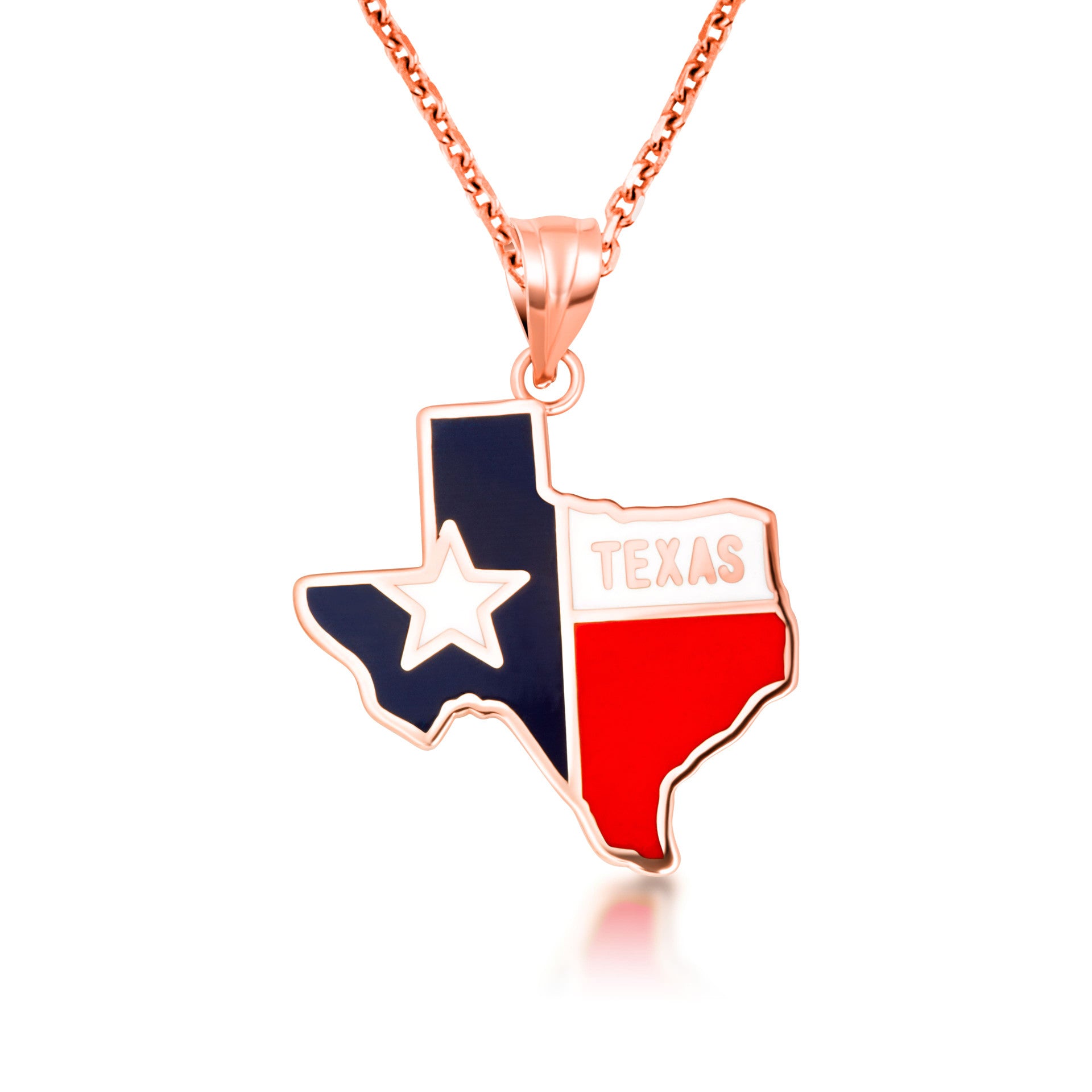 Gold Enamel Texas Lone Star State Pendant Necklace (Available in Yellow/Rose/White Gold)