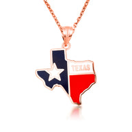 Gold Enamel Texas Lone Star State Pendant Necklace (Available in Yellow/Rose/White Gold)