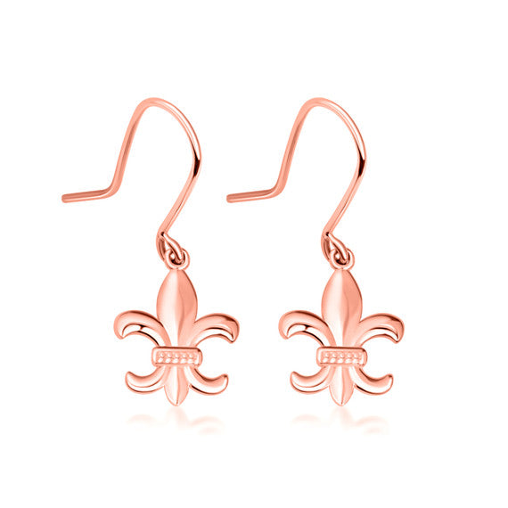 Gold French Fluer-de-lis Drop Dangle Earrings (Available in Yellow/Rose/White Gold)