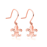 Gold French Fluer-de-lis Drop Dangle Earrings (Available in Yellow/Rose/White Gold)