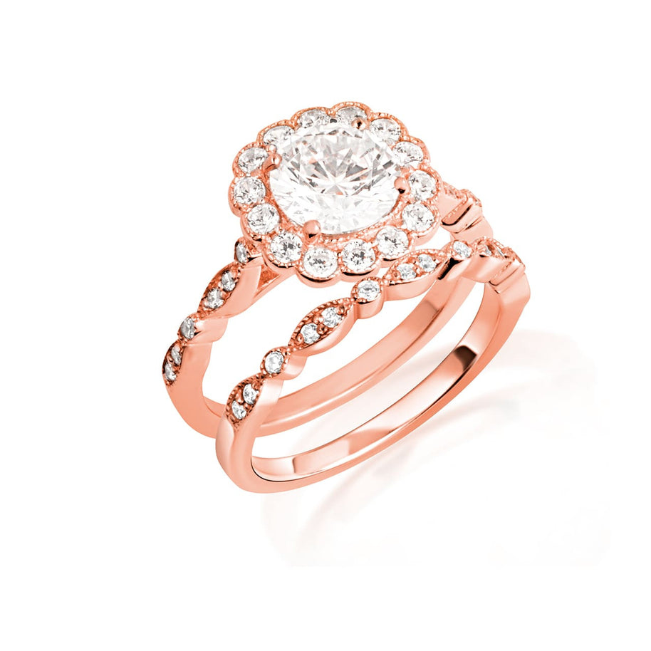 14K Gold Lab Grown Diamond Halo Engagement Band Ring Set (Available in Yellow/Rose/White Gold)