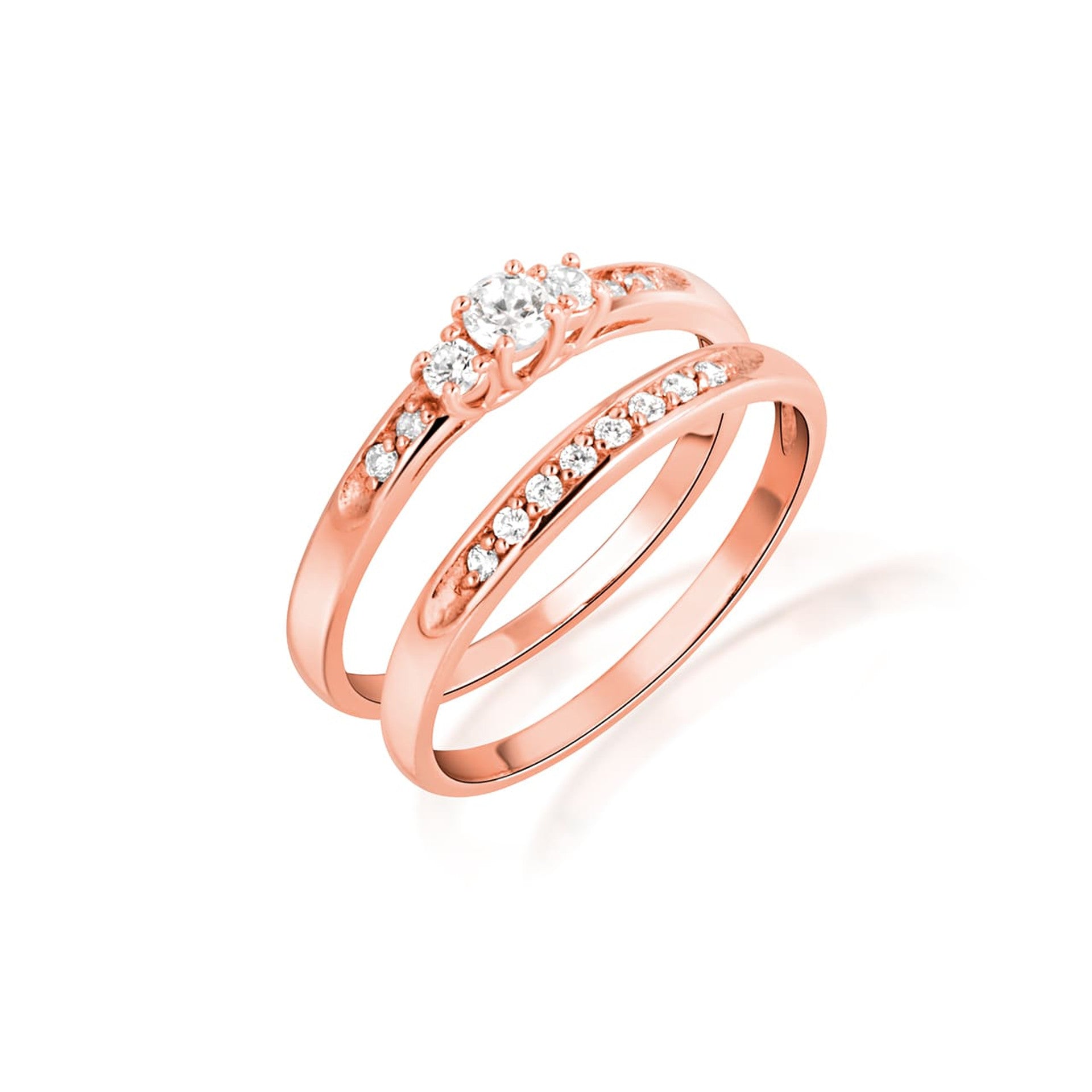 14K Gold Pave Lab Grown Triple Set Diamond Wedding Band Ring Set (Available in Yellow/Rose/White Gold)