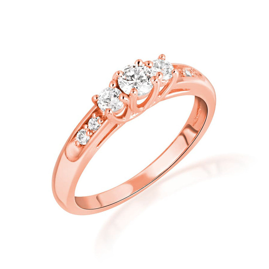 14K Gold Solitaire Lab Grown Triple Set Diamond Engagement Band Ring (Available in Yellow/Rose/White Gold)