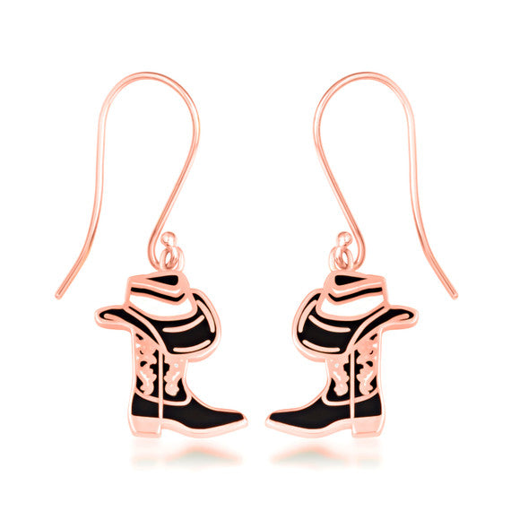 Gold Enamel Cowboy Hat Boots Western Leverback Earrings (Available in Yellow/Rose/White Gold)