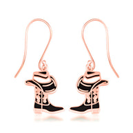 Gold Enamel Cowboy Hat Boots Western Leverback Earrings (Available in Yellow/Rose/White Gold)