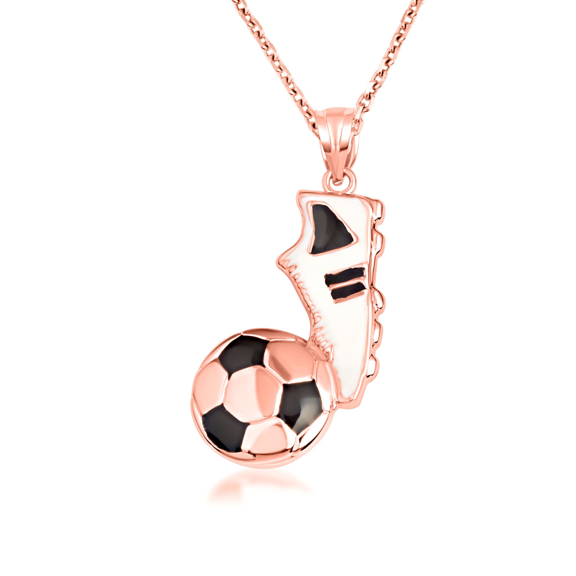 Gold Enamel Soccer Ball Cleats Shoe Sports Pendant Necklace (Available in Yellow/Rose/White Gold)