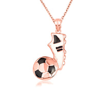 Gold Enamel Soccer Ball Cleats Shoe Sports Pendant Necklace (Available in Yellow/Rose/White Gold)