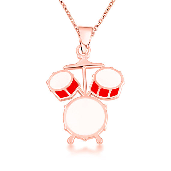 Gold Enamel Drum Set Music Pendant Necklace (Available in Yellow/Rose/White Gold)