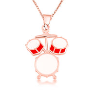 Gold Enamel Drum Set Music Pendant Necklace (Available in Yellow/Rose/White Gold)
