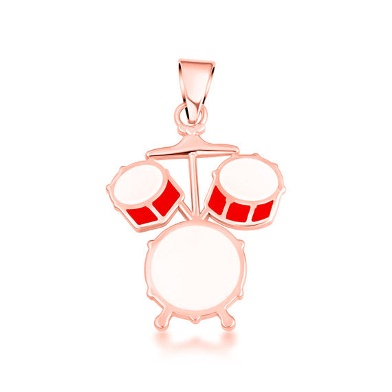 Gold Enamel Drum Set Music Pendant Necklace (Available in Yellow/Rose/White Gold)