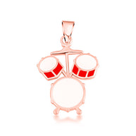 Gold Enamel Drum Set Music Pendant Necklace (Available in Yellow/Rose/White Gold)