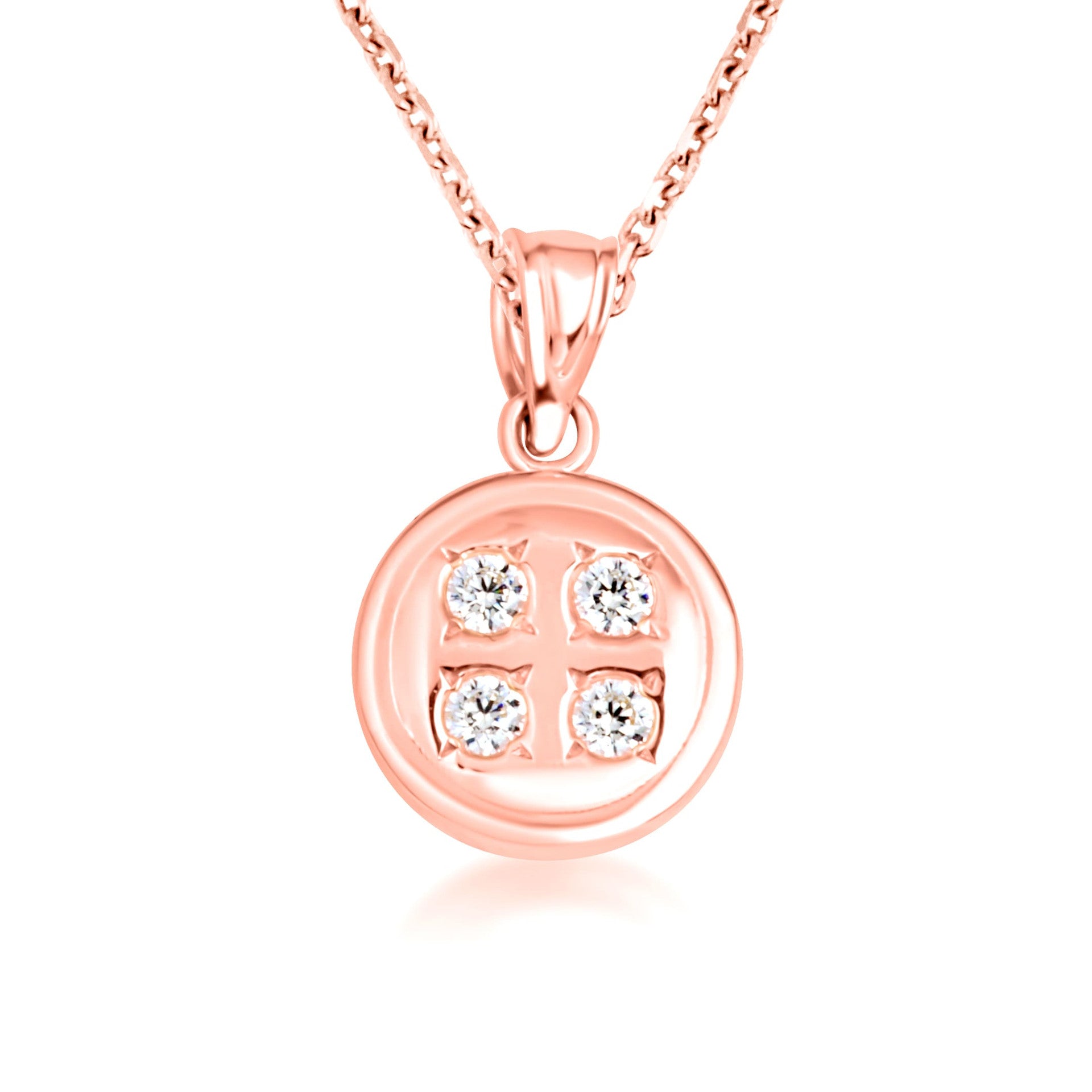 Gold Diamond Button Pendant Necklace (Available in Yellow/Rose/White Gold)