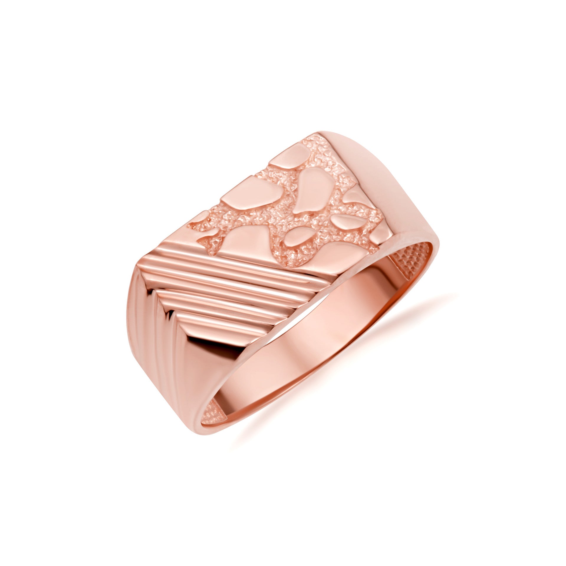 Gold Striped Nugget Signet Ring