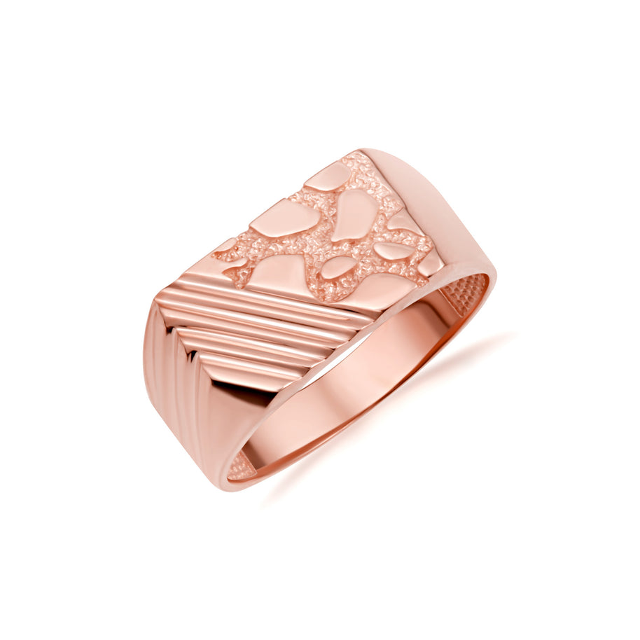 Gold Striped Nugget Signet Ring