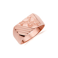 Gold Striped Nugget Signet Ring