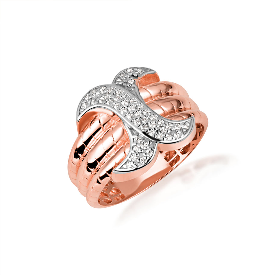 Two-Tone Gold Diamond X Design Multi Row Triple Band Ring (Available in Yellow/Rose/White Gold)