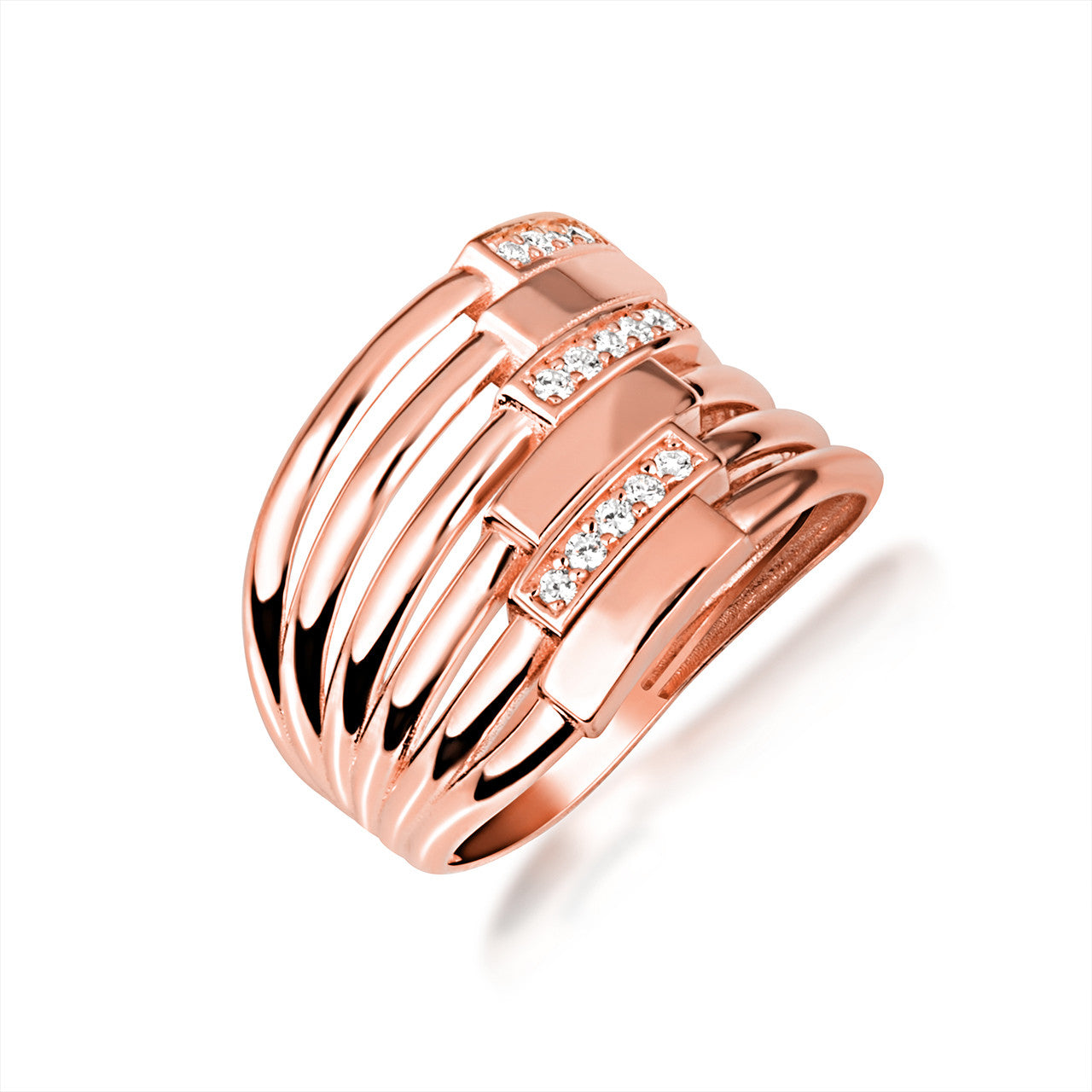 Gold Multi Row Channel Set Diamond Bar Band Ring (Available in Yellow/Rose/White Gold)