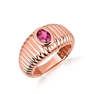 Gold Oval Birthstone Ribbed Cocktail Ring (Available in Yellow/Rose/White Gold)