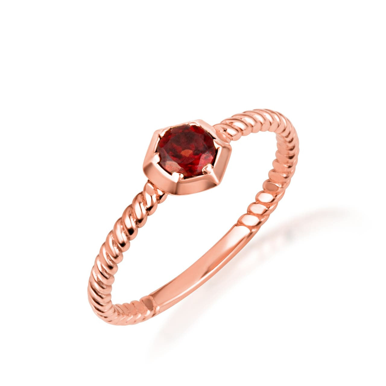 Gold Personalized Genuine Gemstone Rope Ring (Available in Yellow/Rose/White Gold)