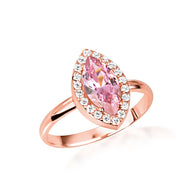 Gold Marquise Cut Birthstone Halo Ring (Available in Yellow /Rose/White Gold)