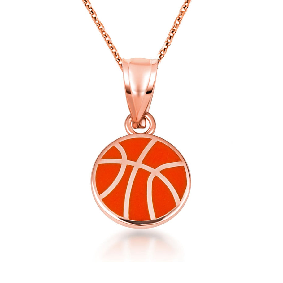 Gold Enamel Basketball Necklace (Available in Yellow Gold, Rose Gold, White Gold)