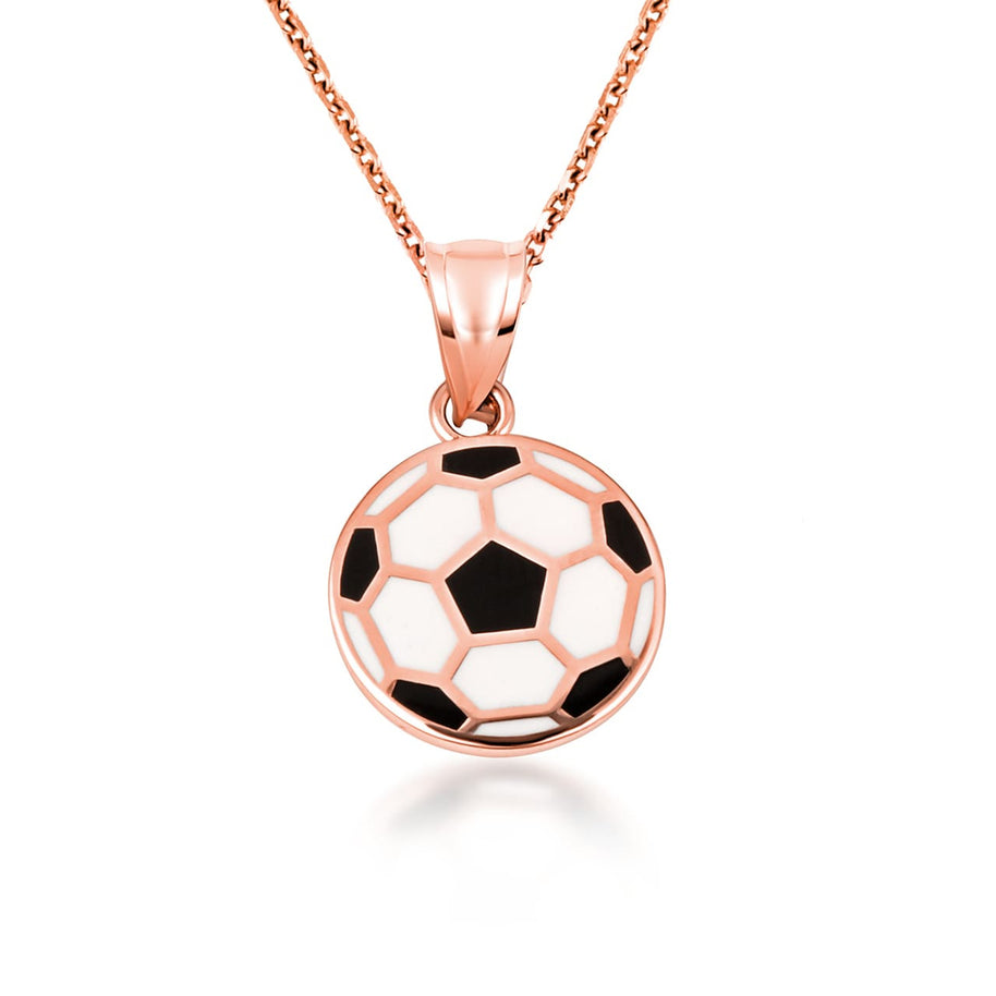 Gold Enamel Soccer Ball Necklace (Available in Yellow Gold, Rose Gold, White Gold)