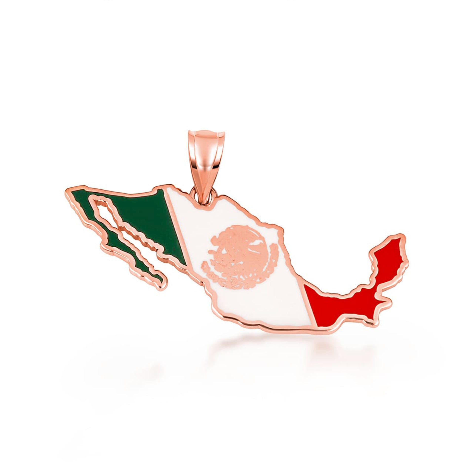 Gold Mexico Map Flag Enamel Pendant Necklace (Available in Yellow/Rose/White Gold)