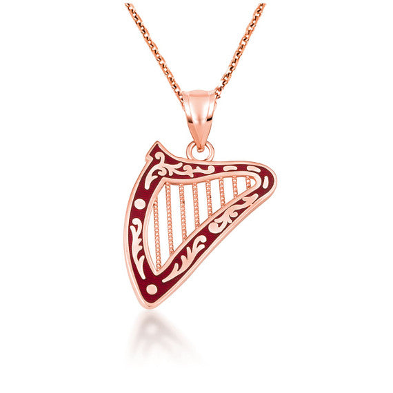 Gold Enamel Harp Music Pendant Necklace (Available in Yellow/Rose/White Gold)