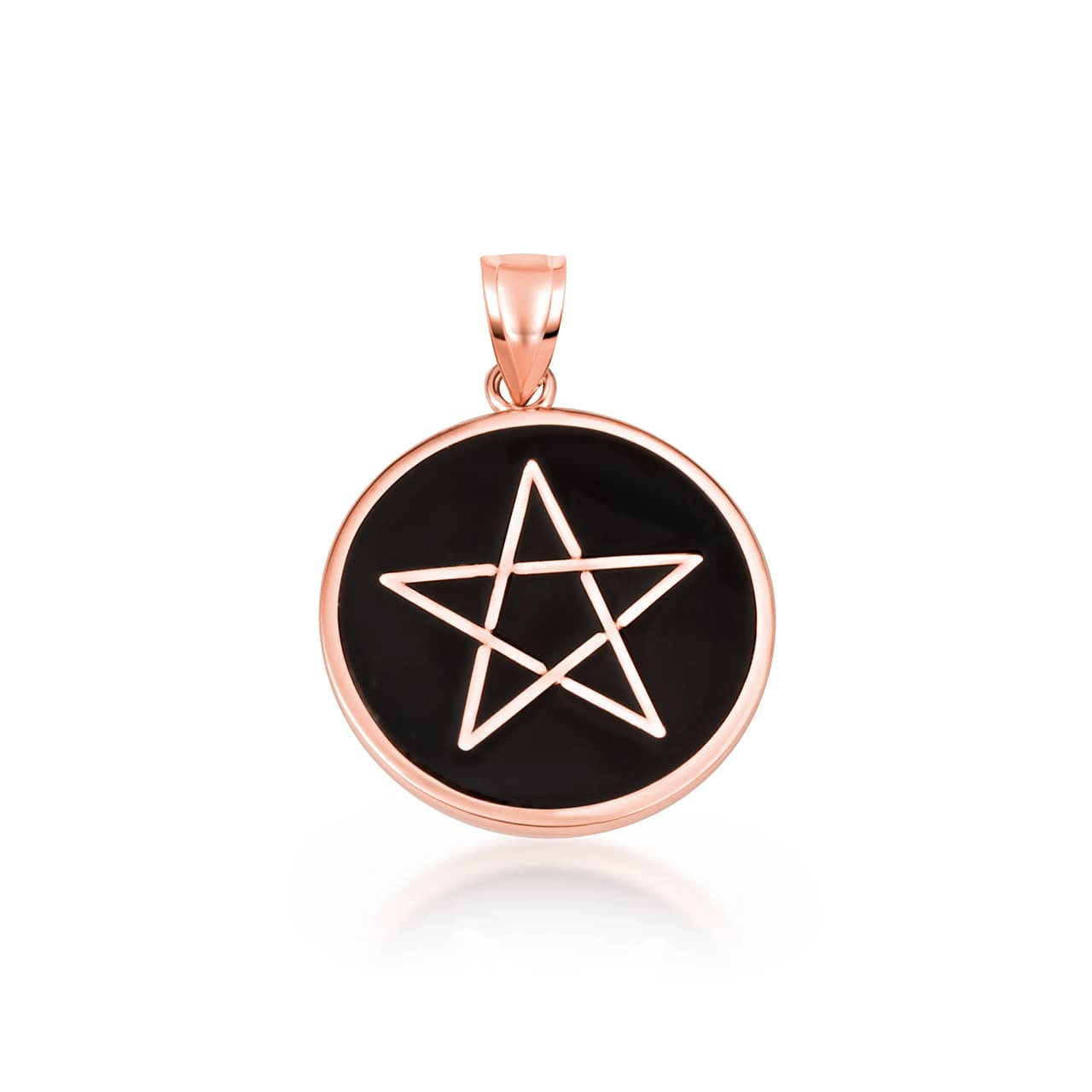 Gold Enamel Wiccan 5 Point Star Pentagram Medallion Pendant Necklace (Available in Yellow/Rose/White Gold)