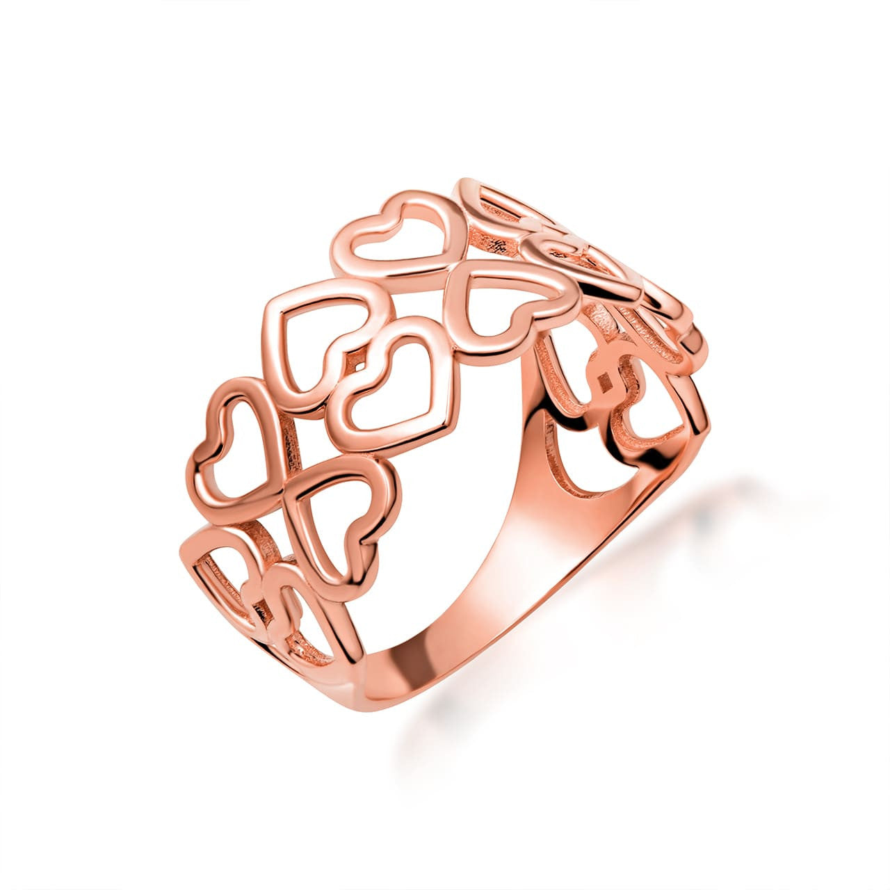 Gold Hearts Double Band Love Ring (Available in Yellow/Rose/White Gold)