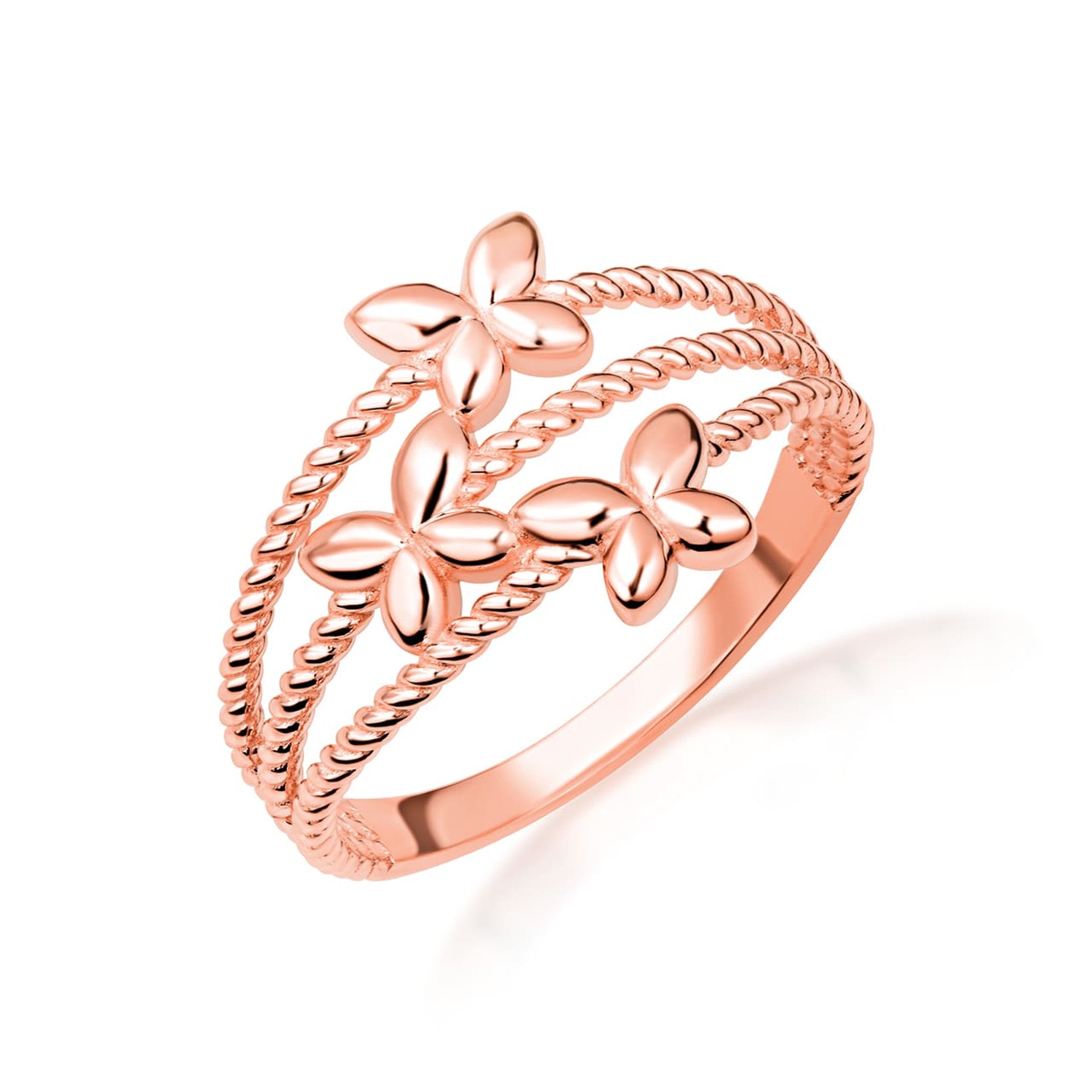 Gold Triple Butterfly Rope Band Ring (Available in Yellow/Rose/White Gold)