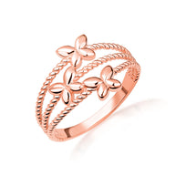 Gold Triple Butterfly Rope Band Ring (Available in Yellow/Rose/White Gold)