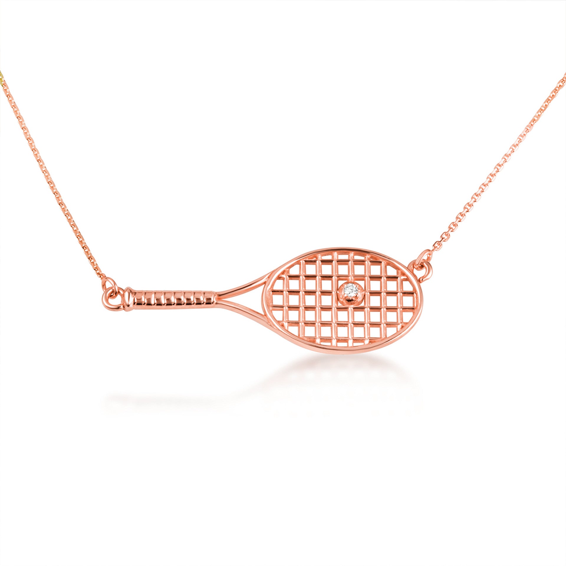 14K Gold Diamond Tennis Racket Sports Pendant Necklace (Available in Yellow/Rose/White Gold)
