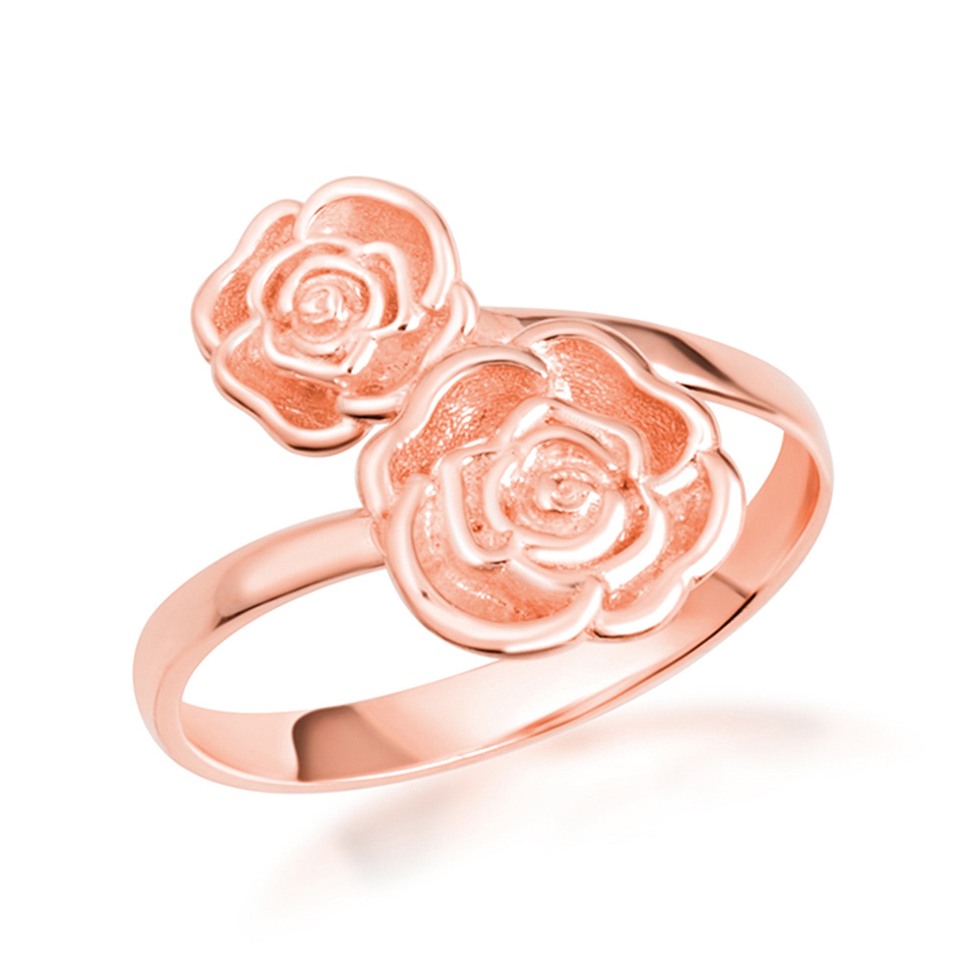 Gold Double Rose Flower Band Ring (Available in Yellow/Rose/White Gold)