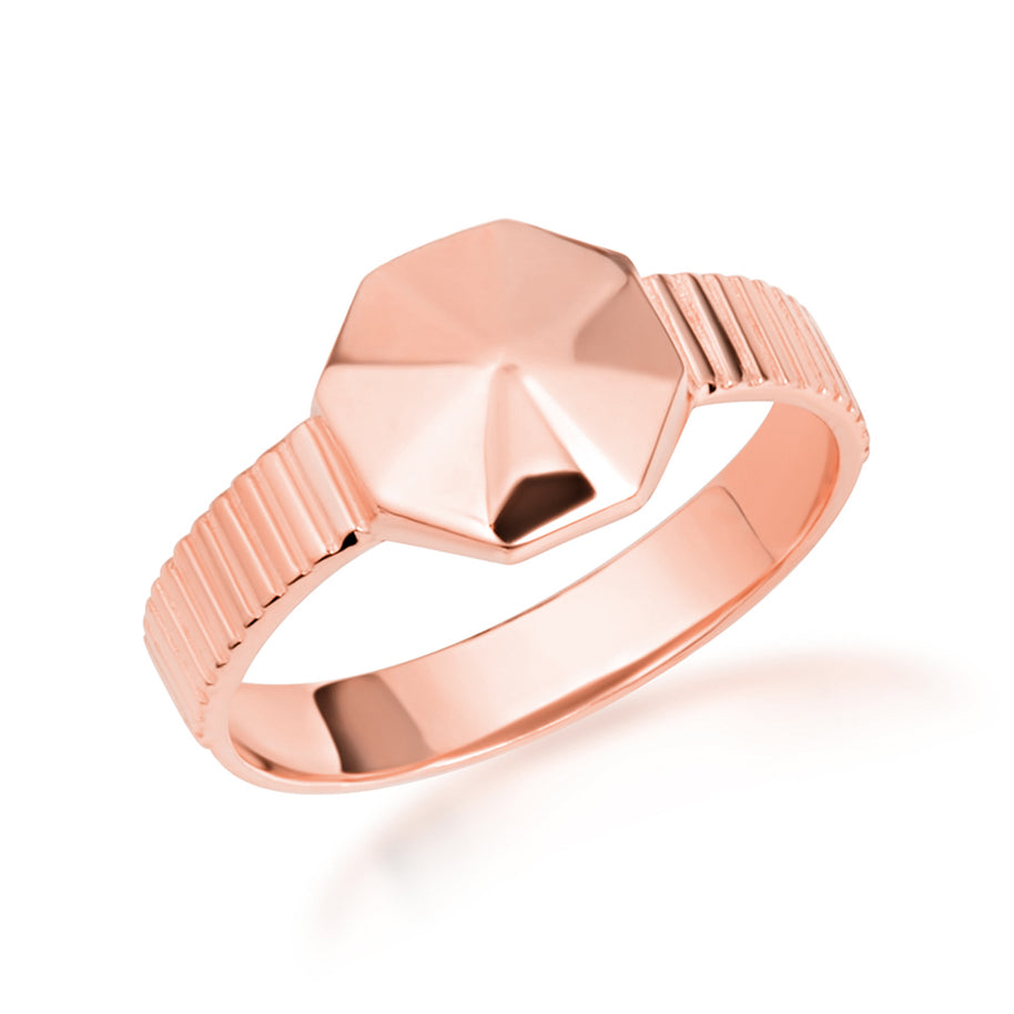 Gold Geometric Striped Band Ring (Available in Yellow/Rose/White Gold)