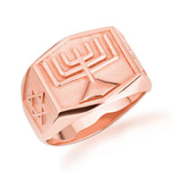Gold Jewish Star Of David Menorah Signet Ring (Available in Yellow/Rose/White Gold)