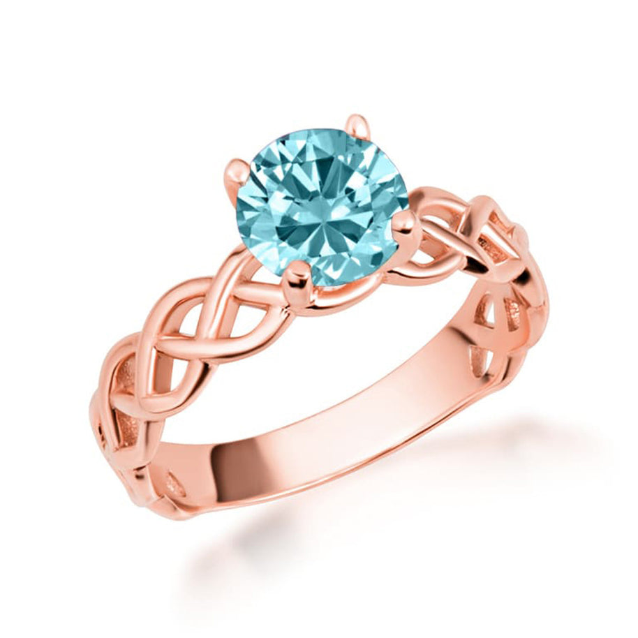 Gold Genuine Round Gemstone Trinity Knot Claddagh Ring (Available in Yellow/Rose/White Gold)