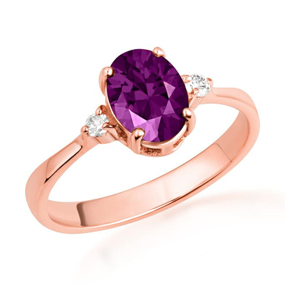 Gold Genuine Oval Gemstone Diamond Ring (Available in Yellow/Rose/White Gold)