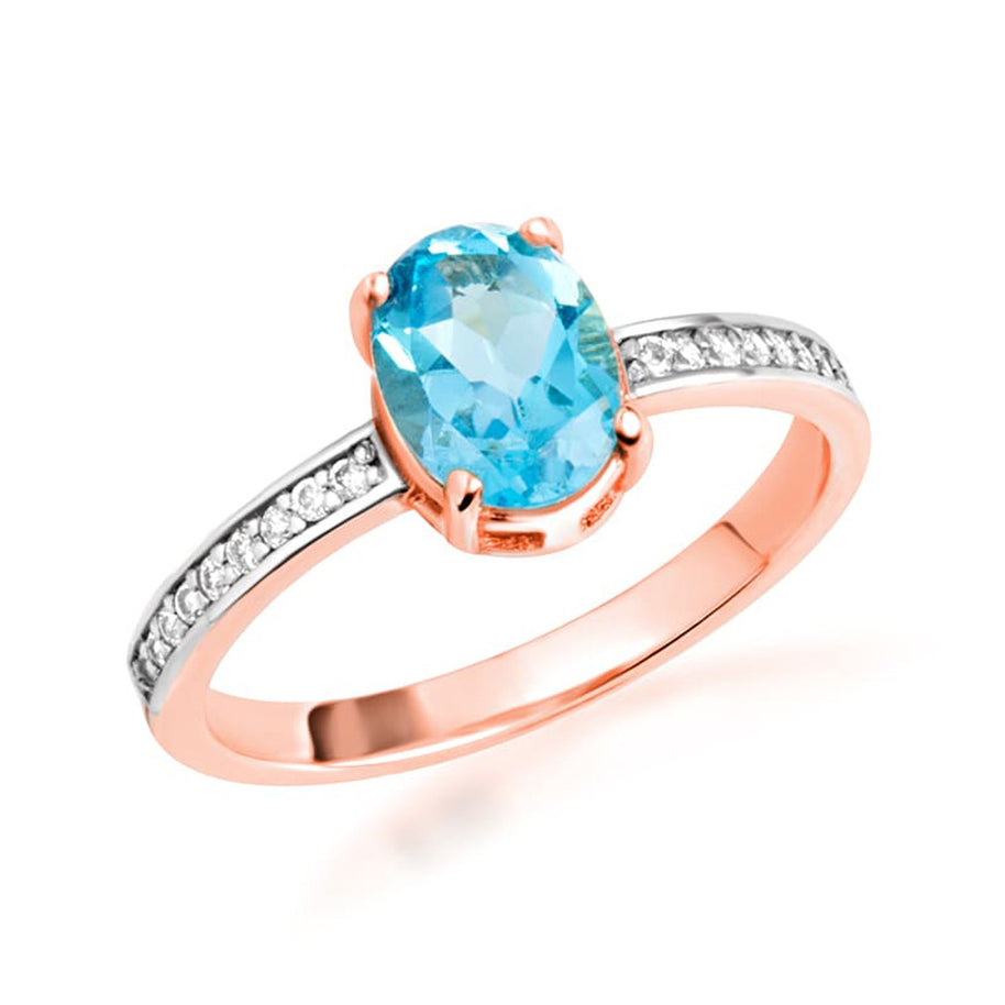 Gold Genuine Oval Gemstone Diamond Pave Band Ring (Available in Yellow/Rose/White Gold)