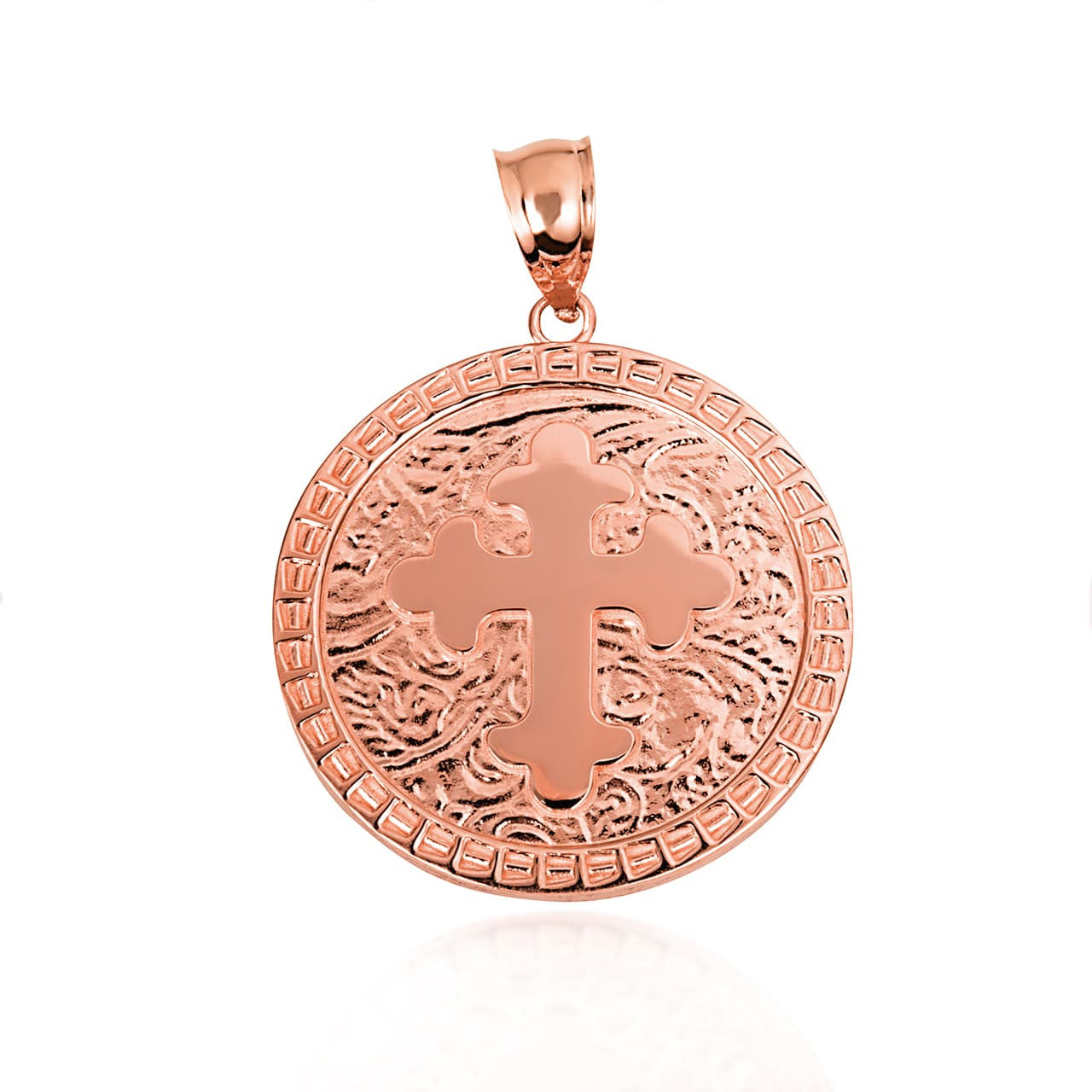 Gold Eastern Orthodox Botonée Budded Cross Medallion Pendant Necklace (Available in Small/Large & Yellow/Rose/White Gold)