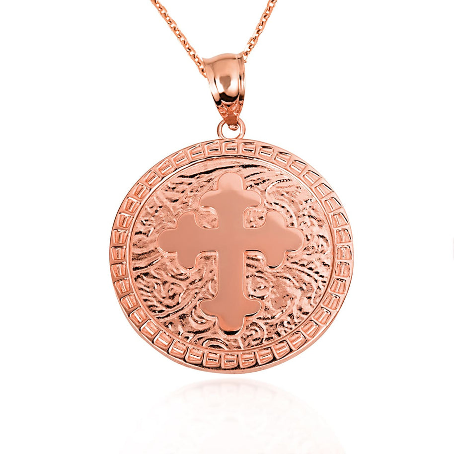 Gold Eastern Orthodox Botonée Budded Cross Medallion Pendant Necklace (Available in Small/Large & Yellow/Rose/White Gold)