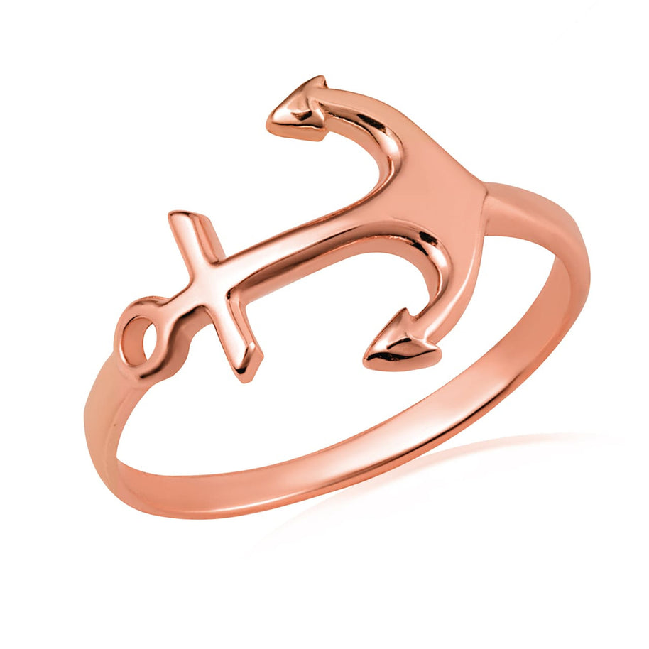 Solid Gold Nautical Anchor Band Ring (Available in Yellow/Rose/White Gold)