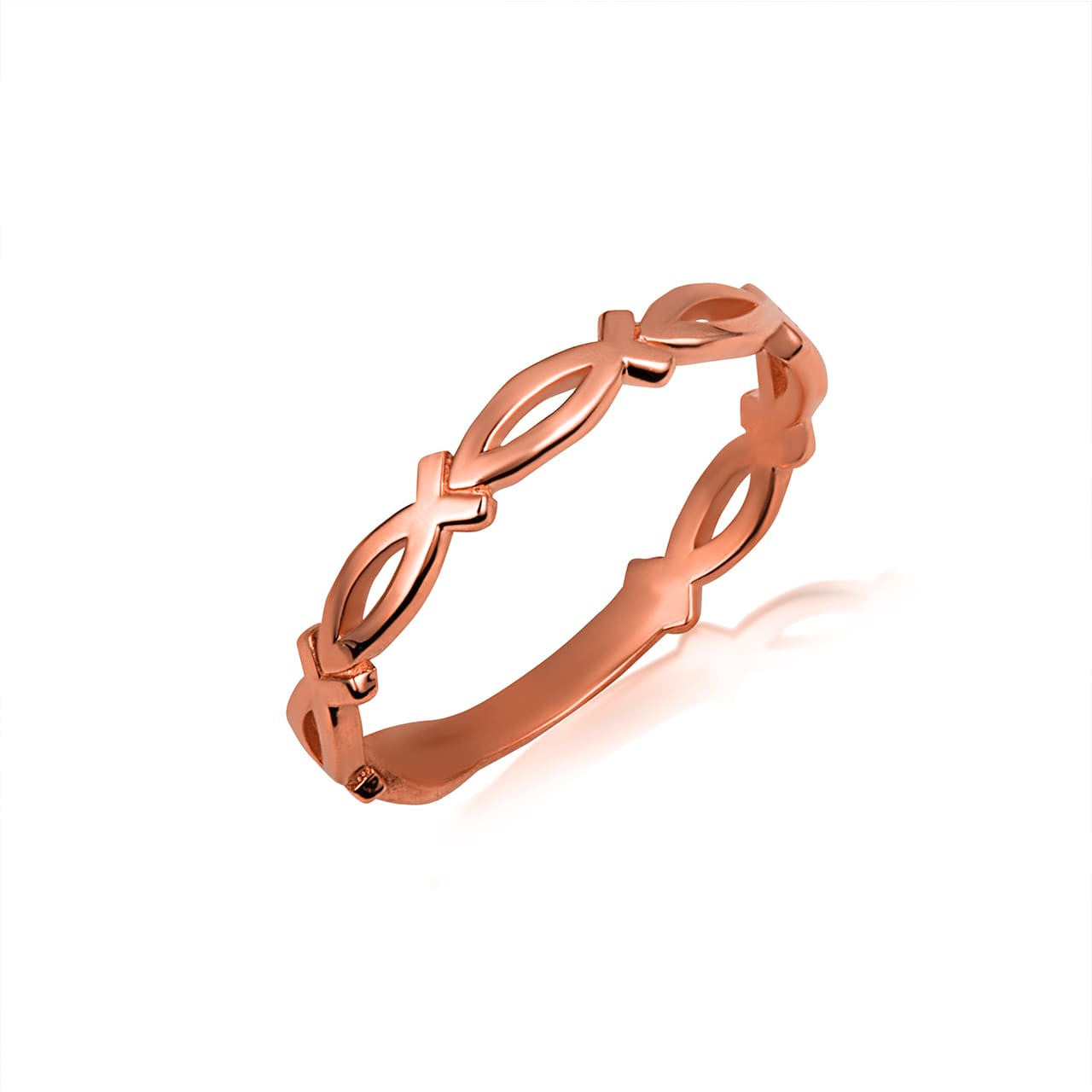Gold Christian Ichthys Jesus Fish Band Ring (Available in Yellow/Rose/White Gold)