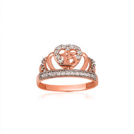 Two-Tone Gold Cubic Zirconia Heart Crown 15 Años Quinceañera Milgrain Ring (Available in Yellow/Rose/White Gold)