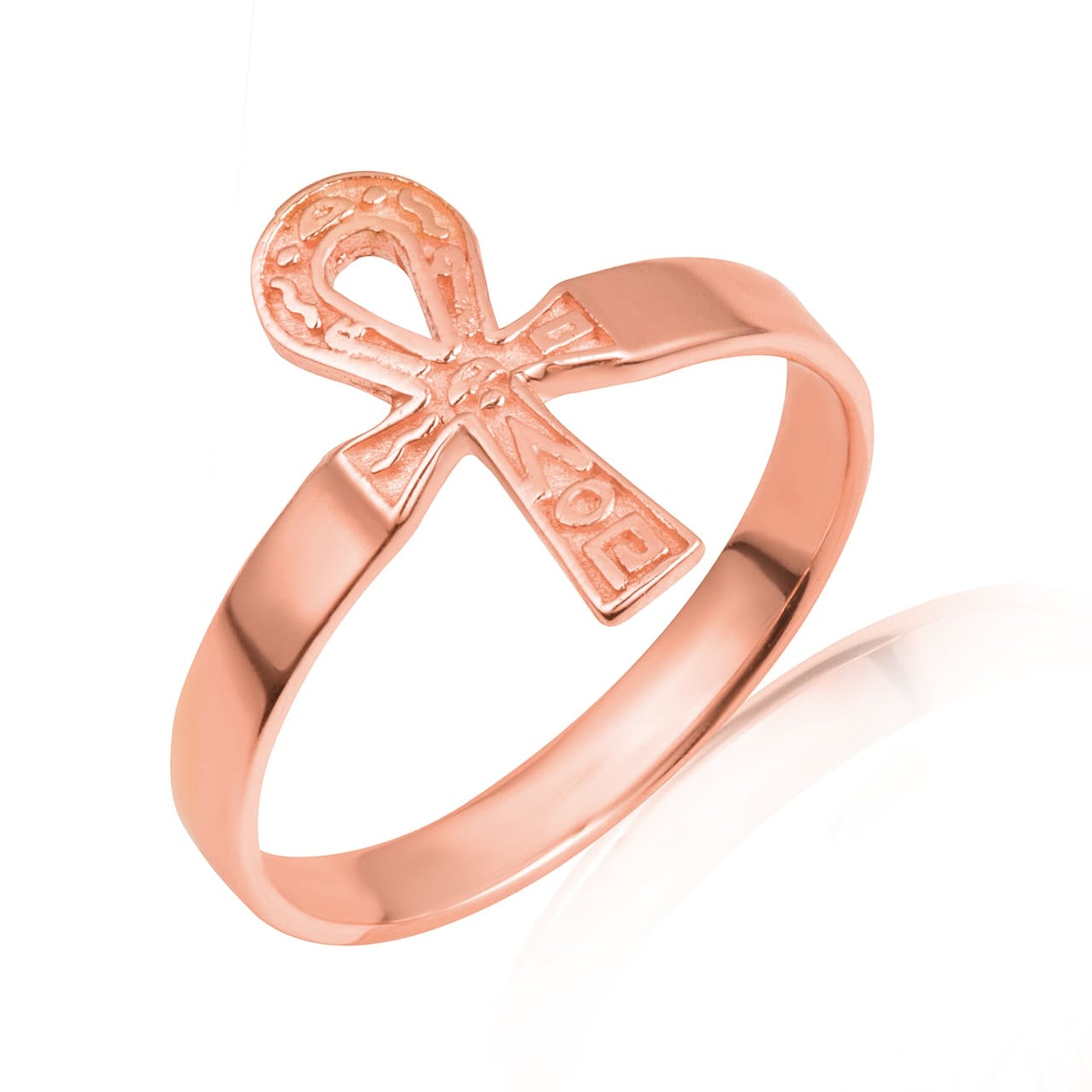 Gold Egyptian Hieroglyphics Ankh Cross Ring (Available in Yellow/Rose/White Gold)