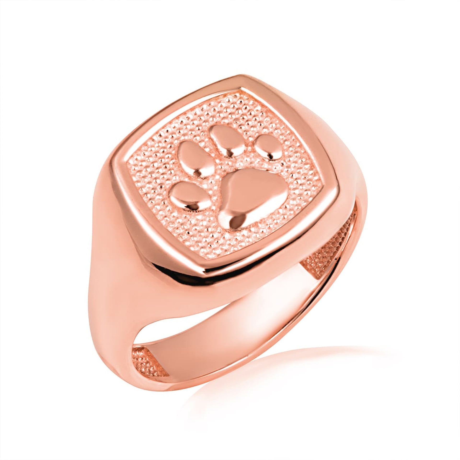 Gold Pet Dog Paw Print Beaded Signet Ring (Available in Yellow/Rose/White Gold)