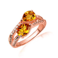 Gold Pear Cut Double Gemstone Wrap Around Twist Band Ring (Available in Yellow /Rose/White Gold)