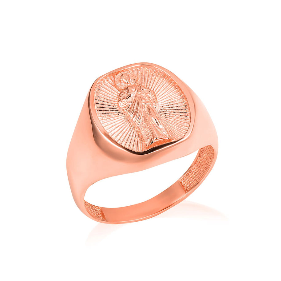 Gold Religious Patron Saint Jude Oval Signet Ring (Available in Yellow/Rose/White Gold)