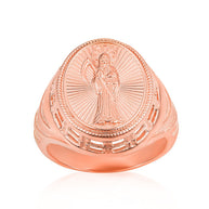 Gold Santa Muerte Grim Reaper Beaded Oval Signet Ring (Available in Yellow/Rose/White Gold)